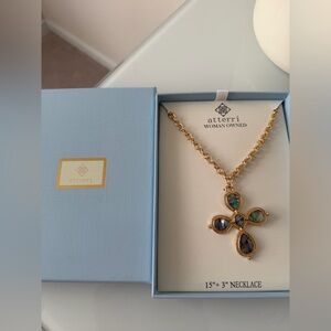 Atterri Gold and Blue Stone Pendant Necklace